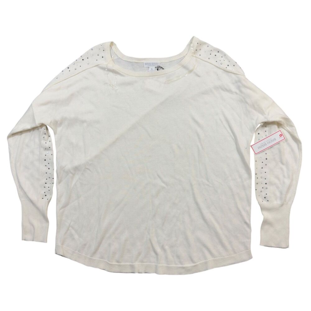 Bisou Bisou Michele Bohbot Sweater Women's XL Cream Studded Long Sleeve Pullover